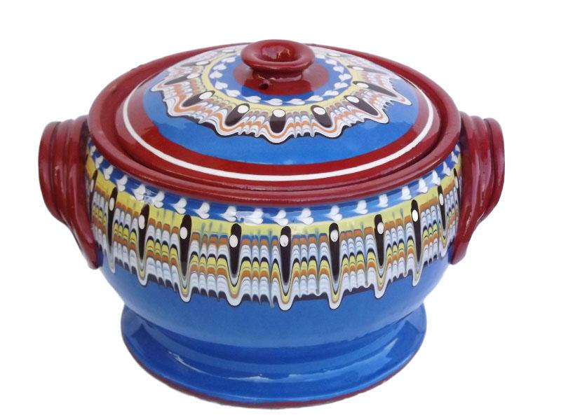 Oala din lut 4 L - albastru modern - artizanat-cadouri.ro