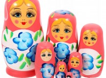Papusi Matrioska din lemn, 7 papusi, rosu, 16cm