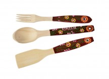 Set 3 lingura lemn colorat