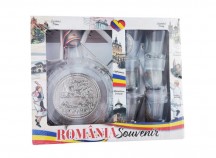 Sticla de tuica cu 6 pahare Romania, motiv Castelul Bran