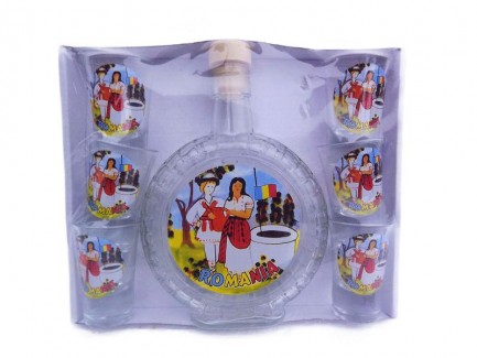 Sticla de tuica cu 6 pahare Romania