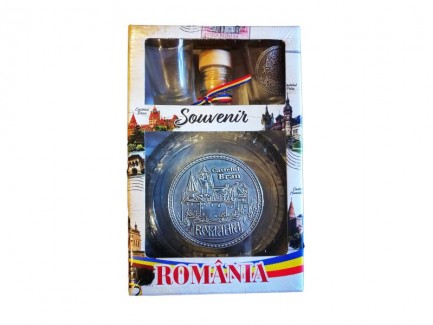Suvenir cadou - sticla de tuica cu pahare ROMANIA