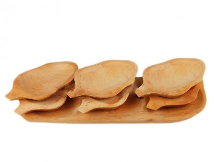 Set platou lemn 7 piese tip frunza
