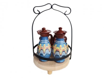 Set Oliviera Ceramica 5 Piese - Pentru Ulei, Otet, Sare, Piper + Suportul
