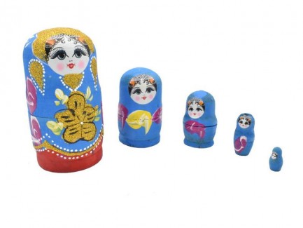 Papusi Matrioska din lemn, 5 papusi, rosu, 12cm
