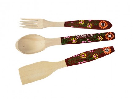 Set 3 lingura lemn colorat