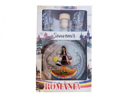 Set sticla de tuica cu 2 pahare Romania