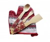 Set ustensile de bucatarie lemn si manusa rosu, motive traditionale