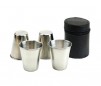 Set 4 pahare 80 ml, din inox, suport teaca de piele sintetica