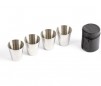 Set 4 pahare 80 ml, din inox, suport teaca de piele sintetica