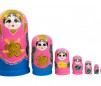 Set Papusa Matrioska, 7 piese, lemn, roz inchis