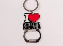 Breloc metal cu deschizator - I love Romania