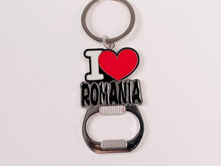 Breloc metal cu deschizator - I love Romania