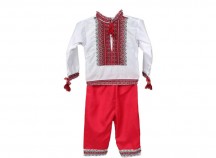 Costum traditional popular baieti, 2 piese, bluza si pantalon rosu